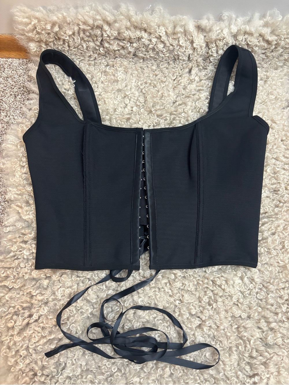 Black Lace-Up Corset Tank Top, size L